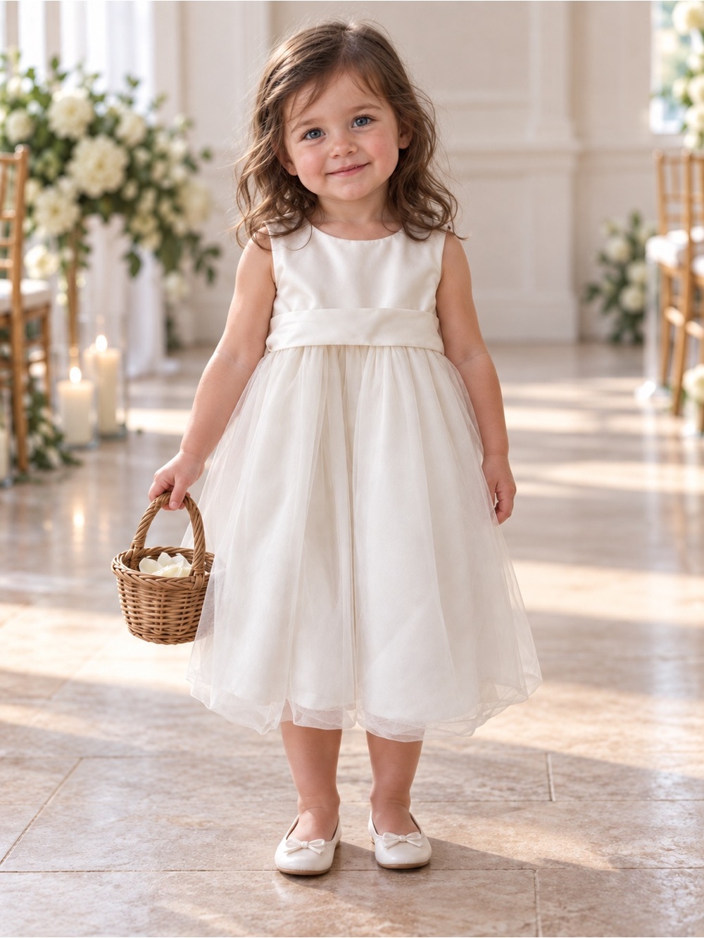 David’s Bridal Ivory Tulle Flower Girl Dress - Size 24M
